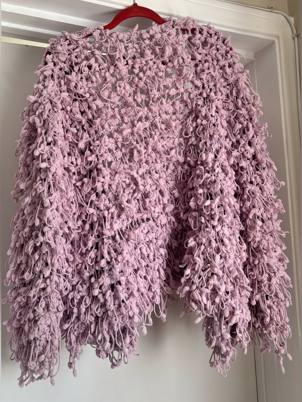 Loop-Textured Open Cardigan Sweater in Dusty Lavender - Picture 2 of 5